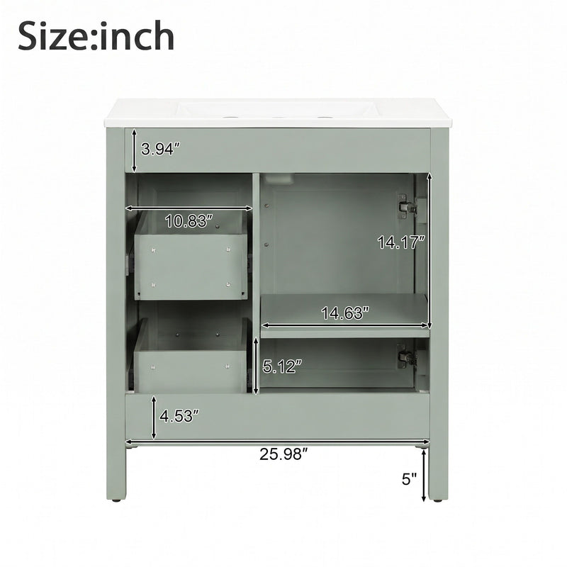 Bathroom Vanity With Sink, 2 Soft Close Drawers, 1 Soft Close Door, Adjustable Shelf
