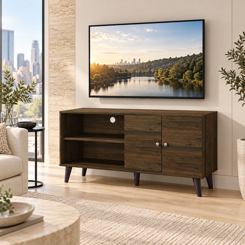 Amidon - TV Stand, With 2 Storage Shelves And 1 Cabinet