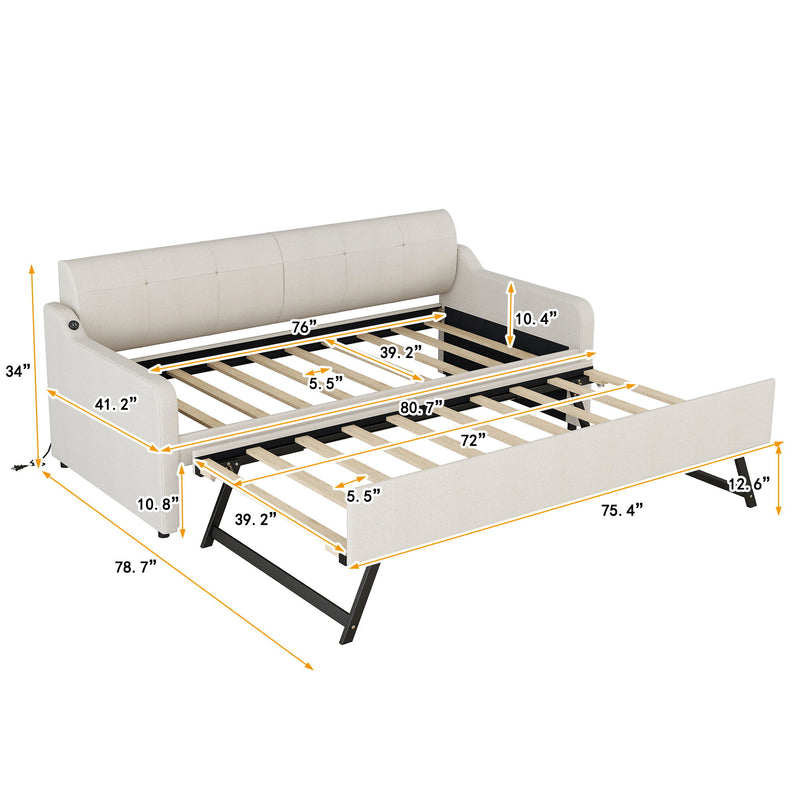 Upholstered Daybed With Trundle And USB Charging