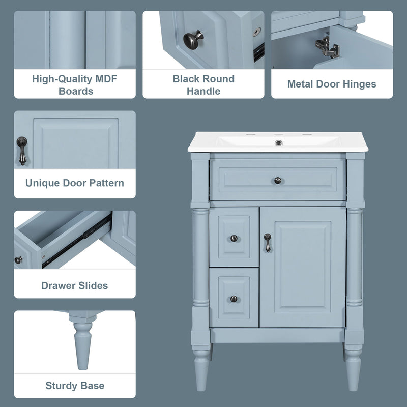 Freestanding Bathroom Vanity With Sink, Adjustable Shelf & Flip Drawer