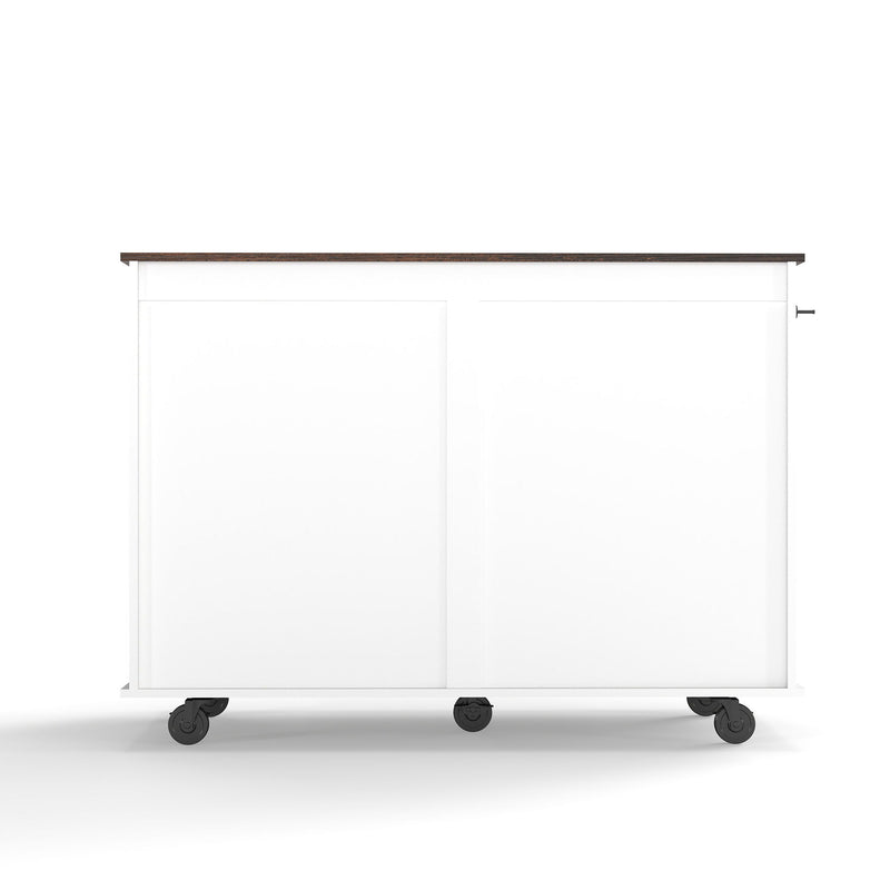 Mobile Dog Crate With Flip Top Feeding Door, Dual Access & 5 Caster System (2 Locking) - Brown White
