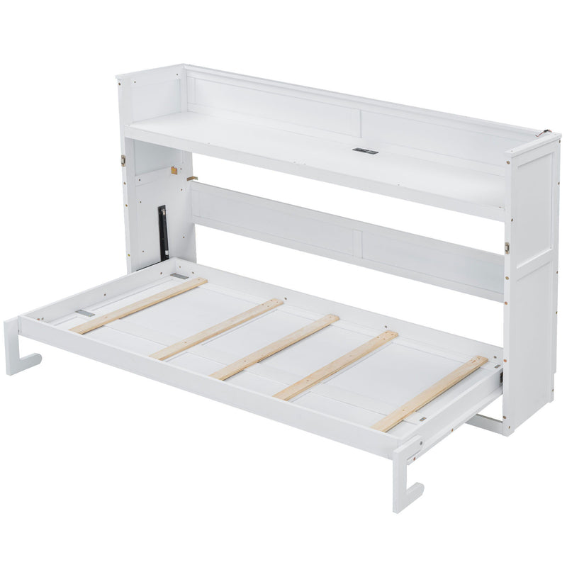 Murphy Bed With Desk, LED Light And USB Charging Station
