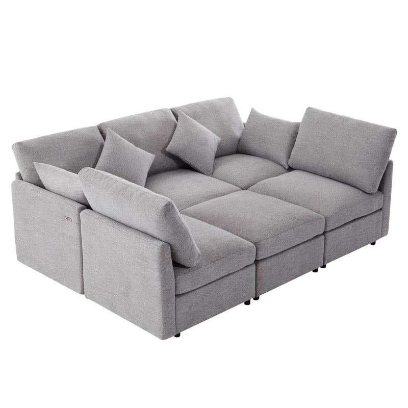 Sectional Sofa Modular U-Shaped With Ottoman & USB Ports