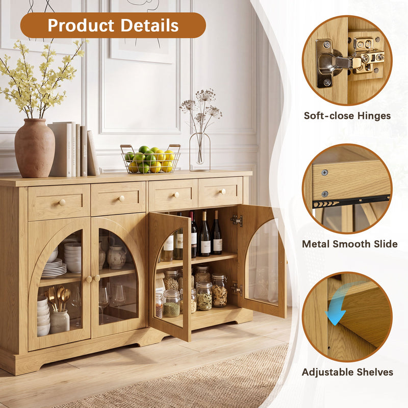 Sideboard Cabinet With 4 Drawers And 4 Arched Glass Doors