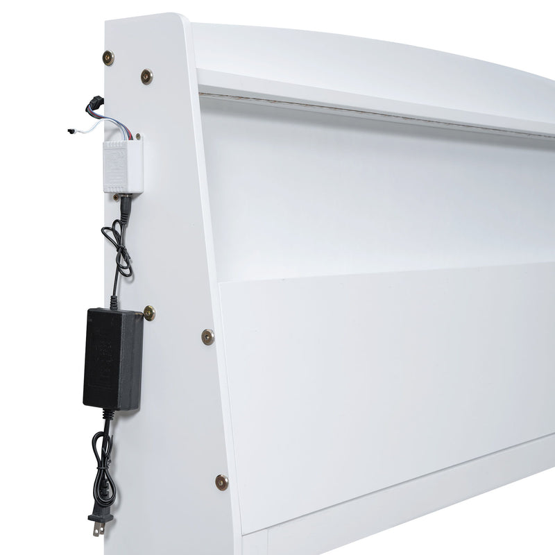 Full Size Platform Bed With Storage LED Headboard, Twin Trundle And 3 Drawers - White