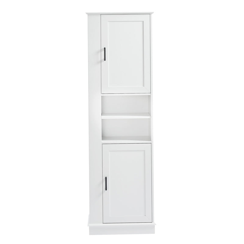 Tall Freestanding Bathroom Storage Cabinet With Adjustable Shelves And Side Hooks Board, Rectangle Design