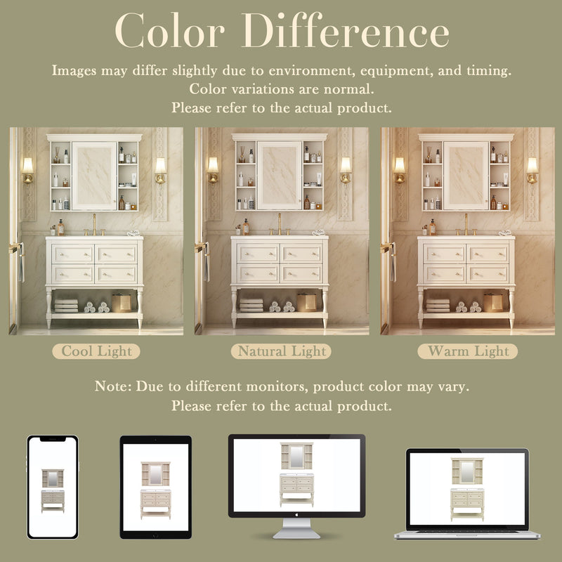Bathroom Vanity With Medicine Cabinet, Storage Cabinet With 4 Drawers, Adjustable Shelf Mirror