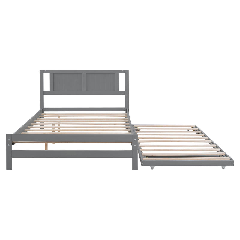Full Size With Adjustable Twin Trundle Platform Bed - Gray