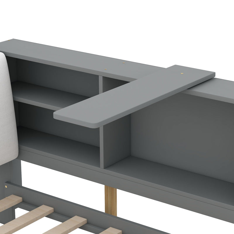 Platform Bed With Storage Headboard, Shelves And 2 Drawers