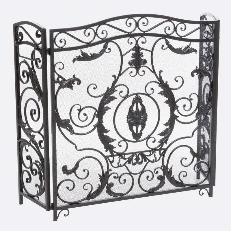 Mariella - Traditional Floral Iron Fireplace Screen With Ornate Design