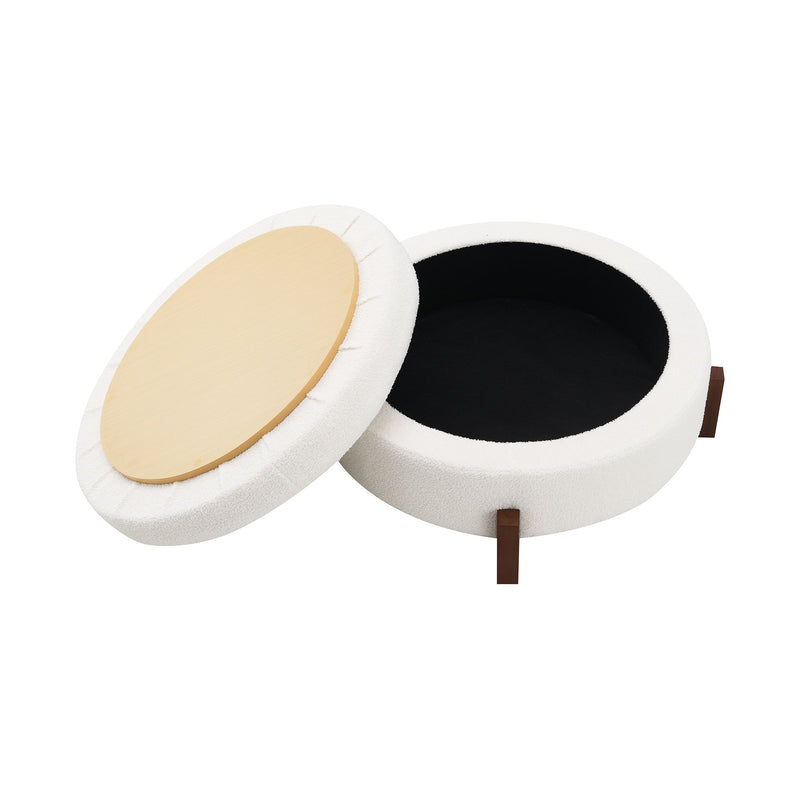 Round Storage Ottoman, Footrest Stool For Living Room