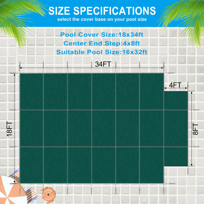 16 X 32 Ft High Strength Pool Safety Cover For Inground Winter Swimming Pools With Center End Step