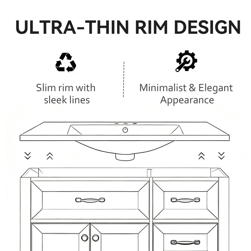 Basin Sink, 0.6" Ultra Thin Profile, Triple Faucet Holes