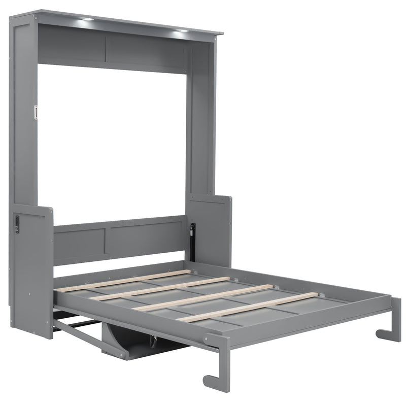 Murphy Bed With Desk, LED Lights & USB Charging Station