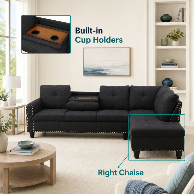 L - Shaped Sectional Sofa With Movable Left Chaise
