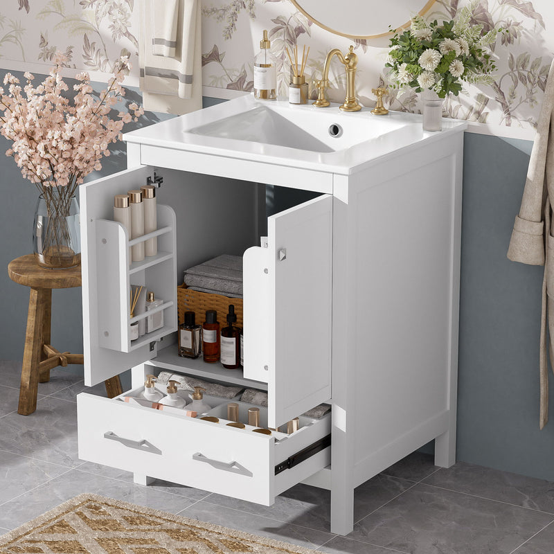 Bathroom Vanity With Integrated Undermount Ceramic Sink, 2 Doors And 1 Drawer, Soft Close Hinges