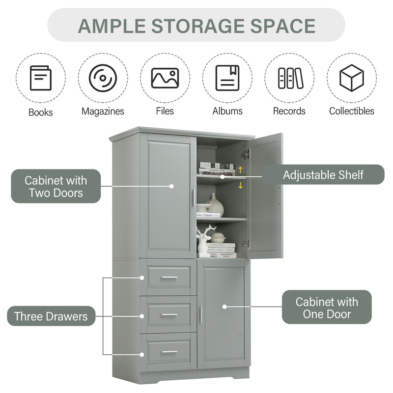 Tall And Wide Storage Cabinet With Doors, 3 Drawers