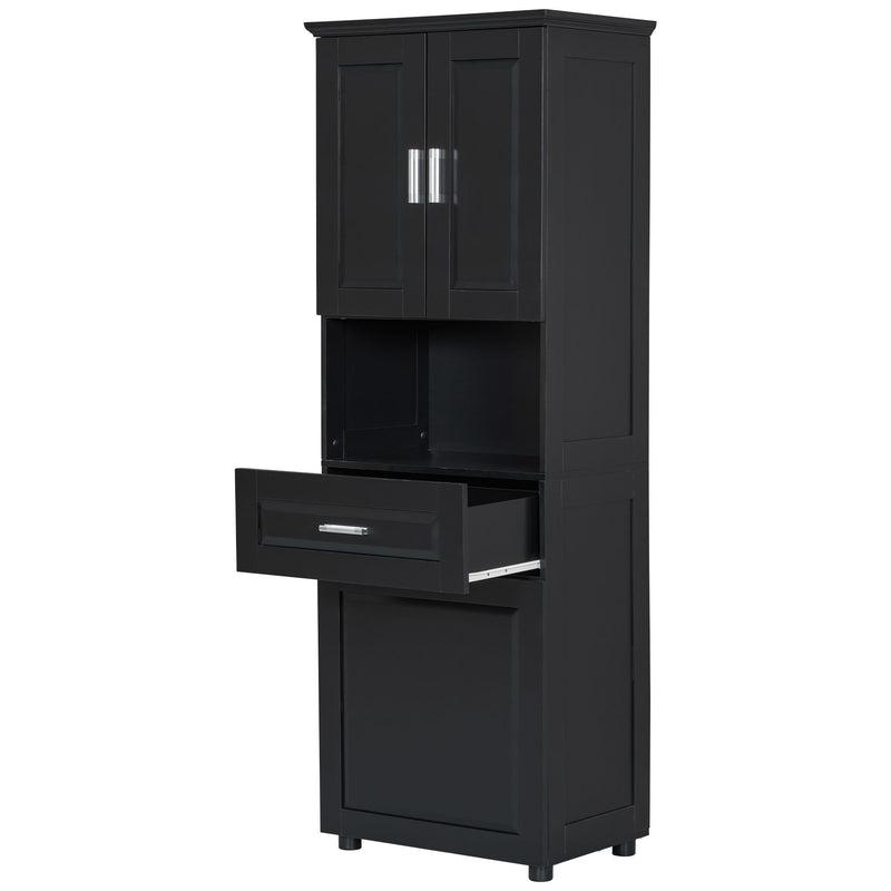Tall Bathroom Cabinet With Tilt-Out Laundry Basket And Upper Storage