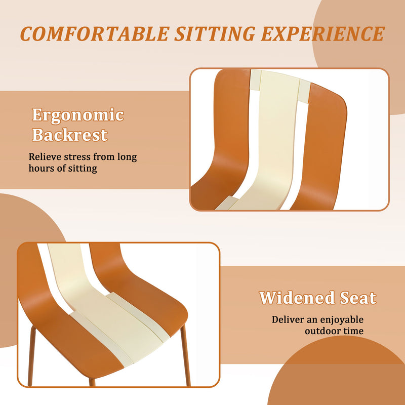 4 Piece Set Of Modern Striped Single Chairs With Folding Square Table