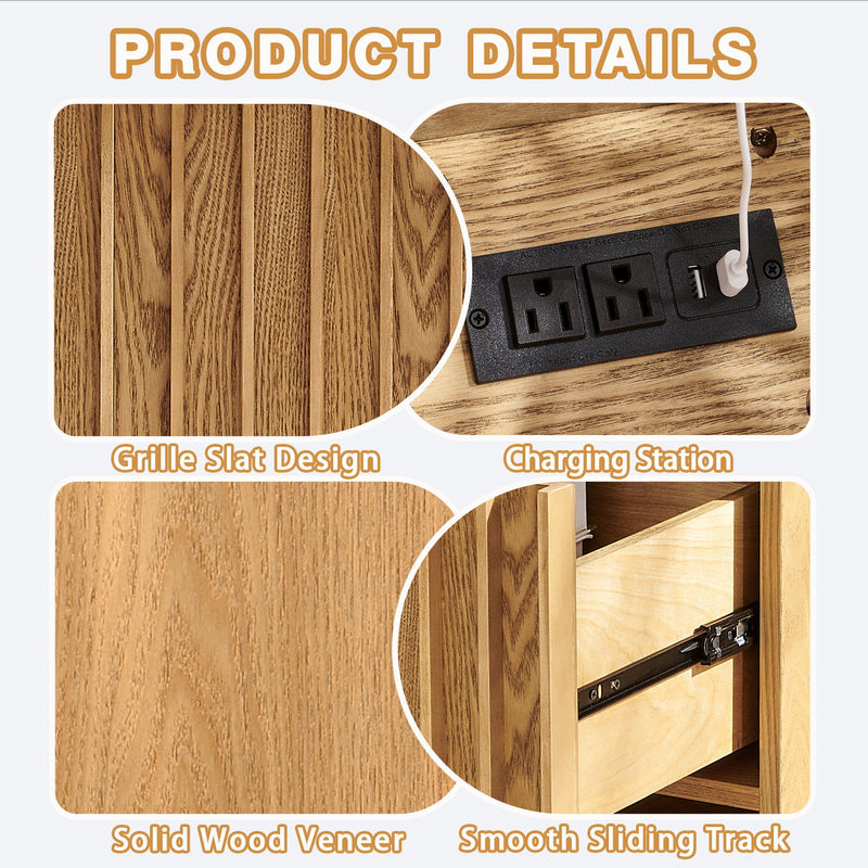Nightstand With Hidden Charging Station USB Ports & Outlet Hole