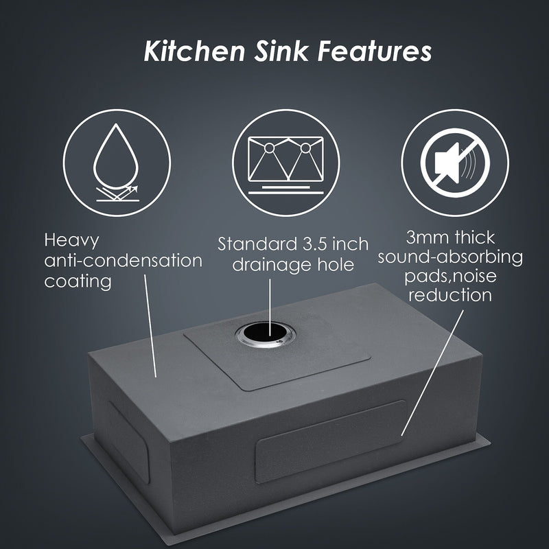 Undermount Stainless Steel Kitchen Sink, Deep Single Bowl Basin