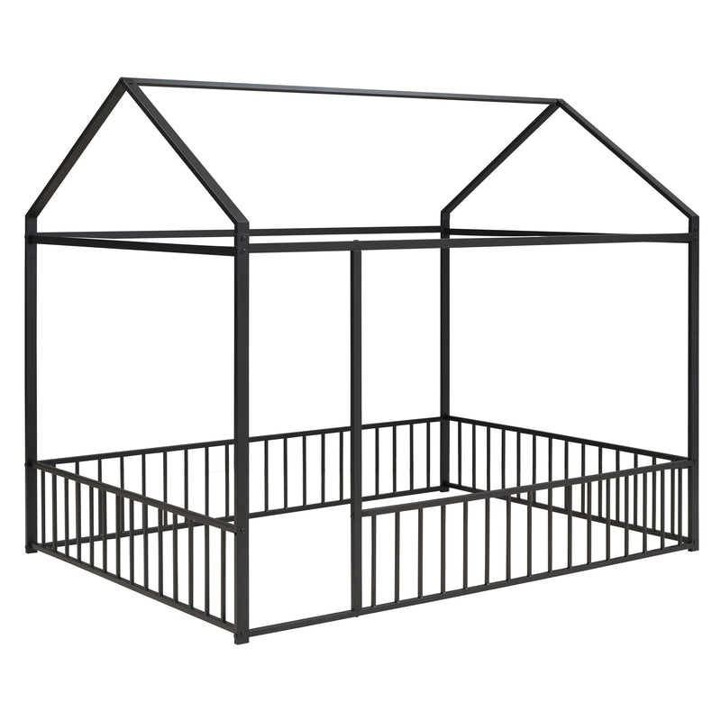 Metal Bed House Bed Frame With Fence