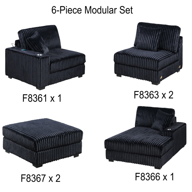 Contemporary Style Modular Sectional Sofa Set With USB, Cup Holder