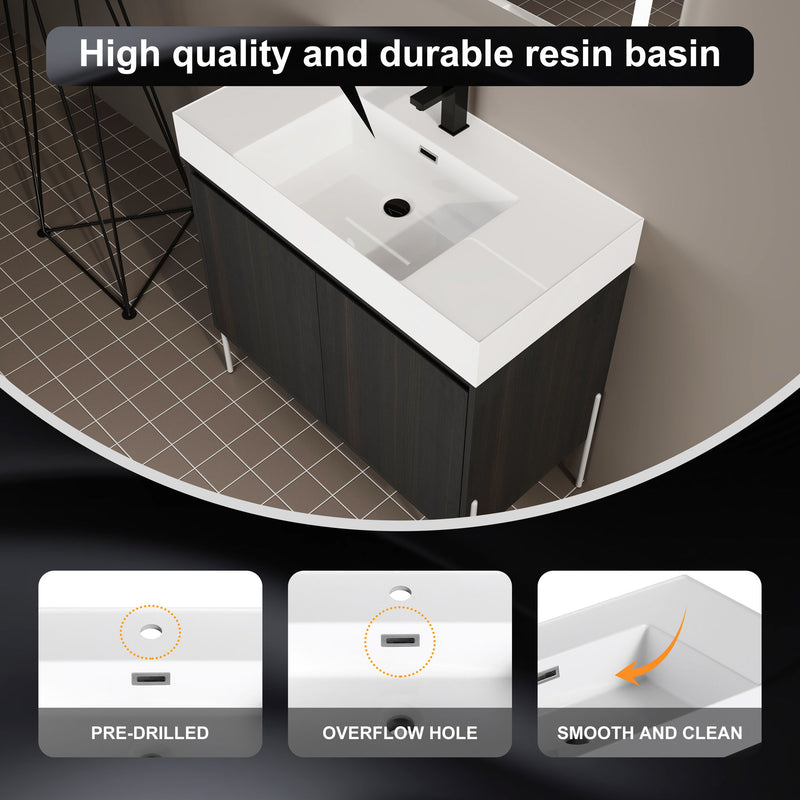 Freestanding Bathroom Vanity With Resin Sink And Storage Cabinet