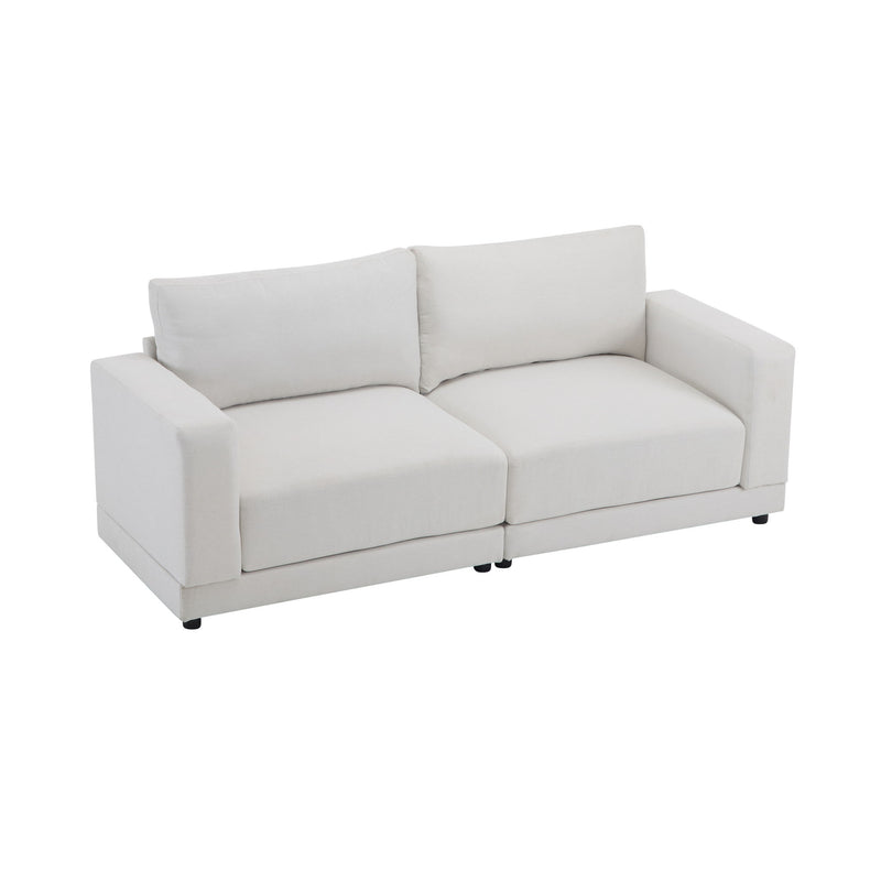 Modern Square Arm Sofa With Soft Fabric Upholstery, Deep Cushions