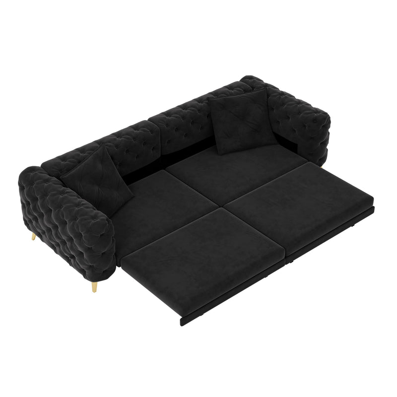 3 In 1 Convertible Sleeper, Deep Seat Pull Out Sofa Bed, Button Tufted