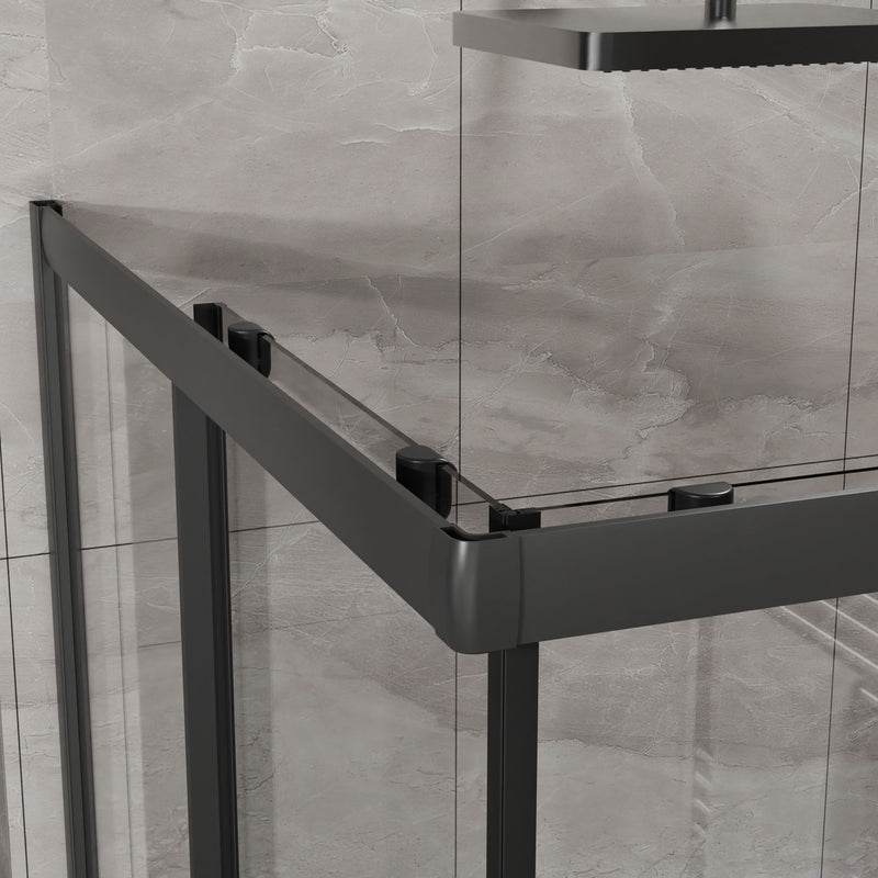 Corner Shower Enclosure, Double Sliding Door With Shower Base - Matte Black