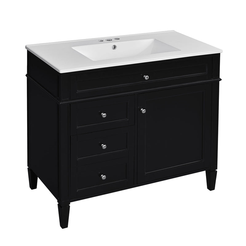 Bathroom Vanity With Mirror Cabinet, Single Sink With 2 Soft Closing Doors And 4 Drawers