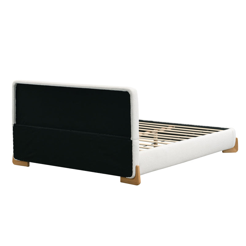 Elegant Boucle Upholstered Bed With Solid Wood Feet