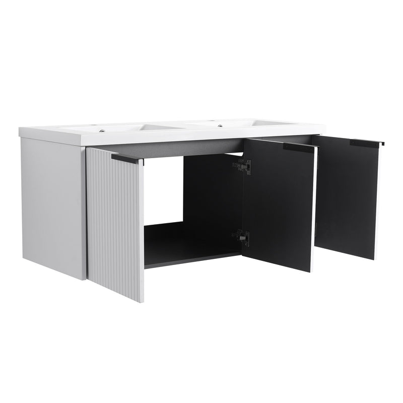 Contemporary Wall Mounted Bathroom Vanity With Resin Double Sink