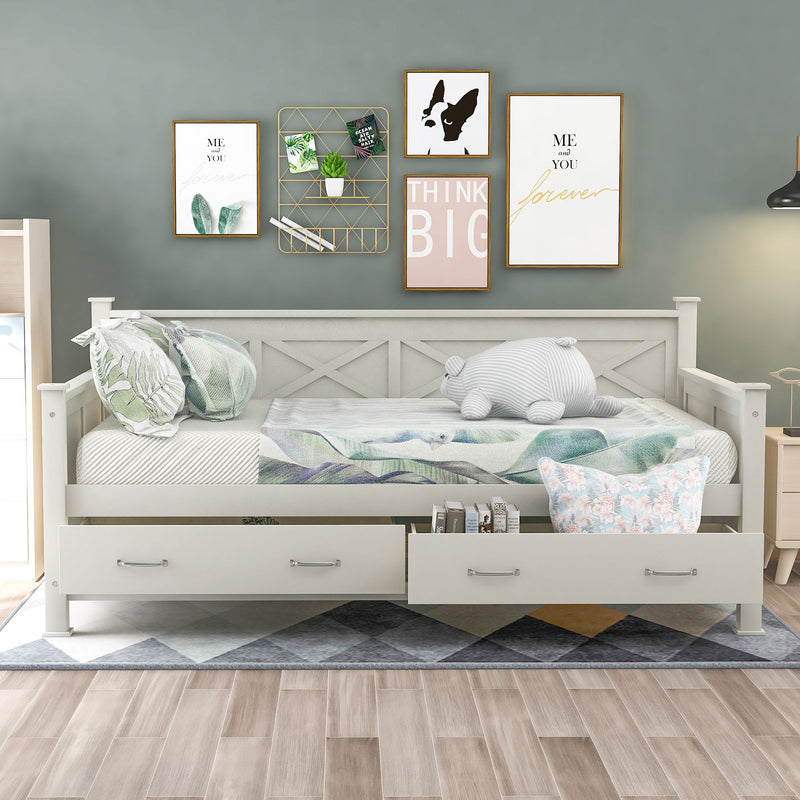 Modern Daybed With 2 Large Drawers, X Shaped Frame