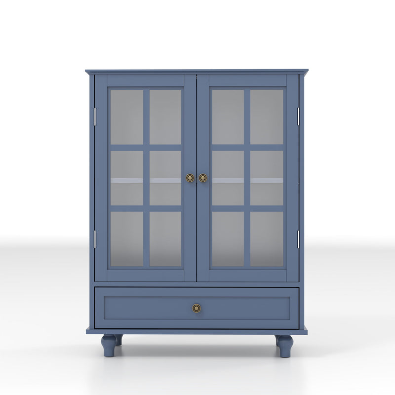 Minimalist Buffet Cabinet With Double Glass Doors And Drawer