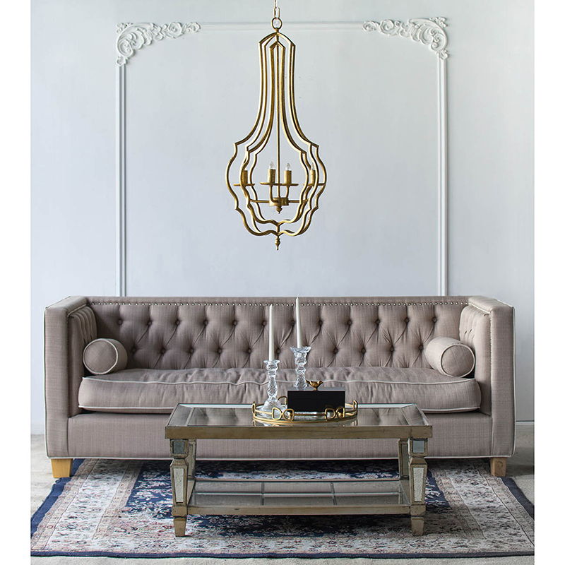 4 Light Chandelier, Hanging Light Fixture With Adjustable Chain For Kitchen, Bulb Not Included - Gold