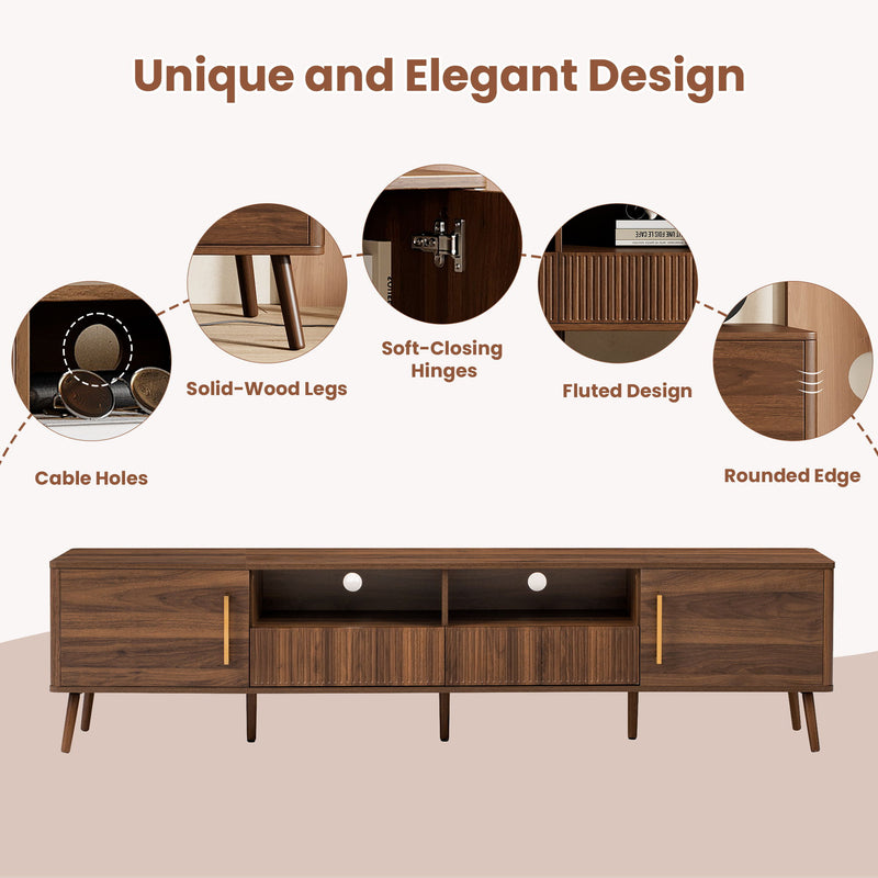 TV Stand For TVs Up To 85" With Soft-Close Doors, Open Shelf, Cable Management - Walnut