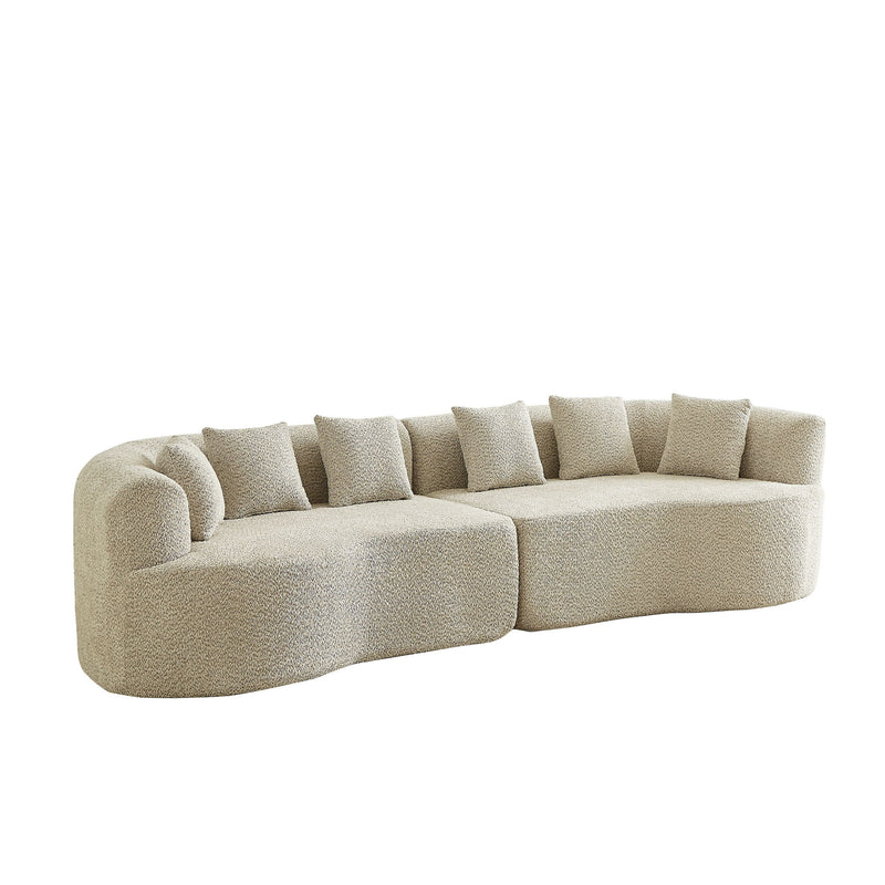 Curved Sectional Oversized Bone Free Cloud Sofa With 6 Pillows, 4 Seater With Deep Seat - Light Khaki