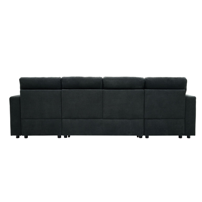 Convertible Sectional Sofa With Storage Chaise, Cup Holders And Pull Out Sleeper