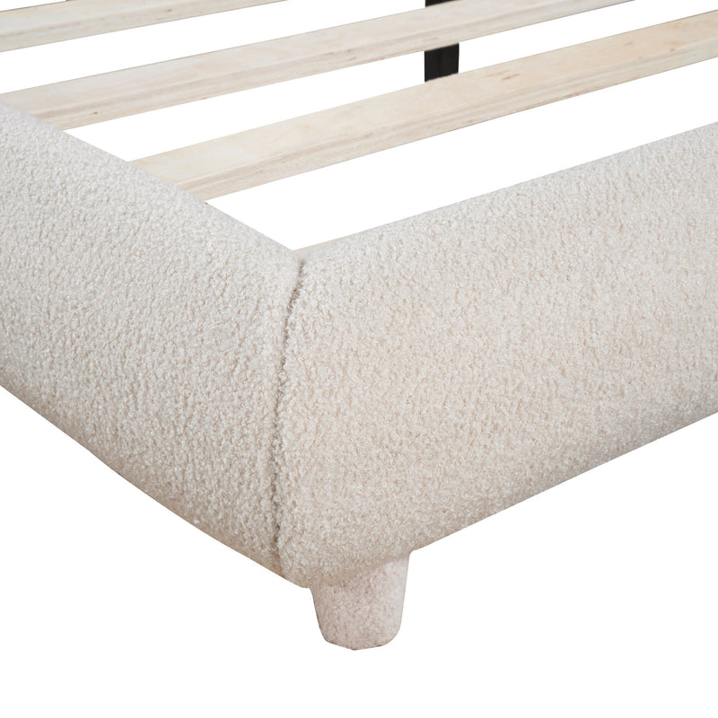 Upholstered Platform Bed With Thick Solid Frame And Stylish Curve-Shaped Design
