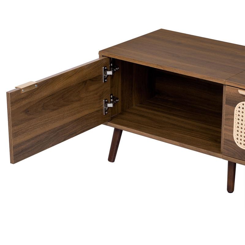 78" TV Stand With Ample Storage And Open Shelving - Walnut