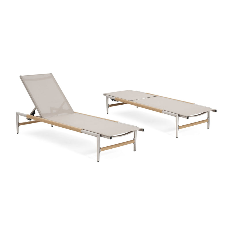 Hargrove - Outdoor Patio Aluminum Chaise Lounge (Set of 2) - Natural / Silver