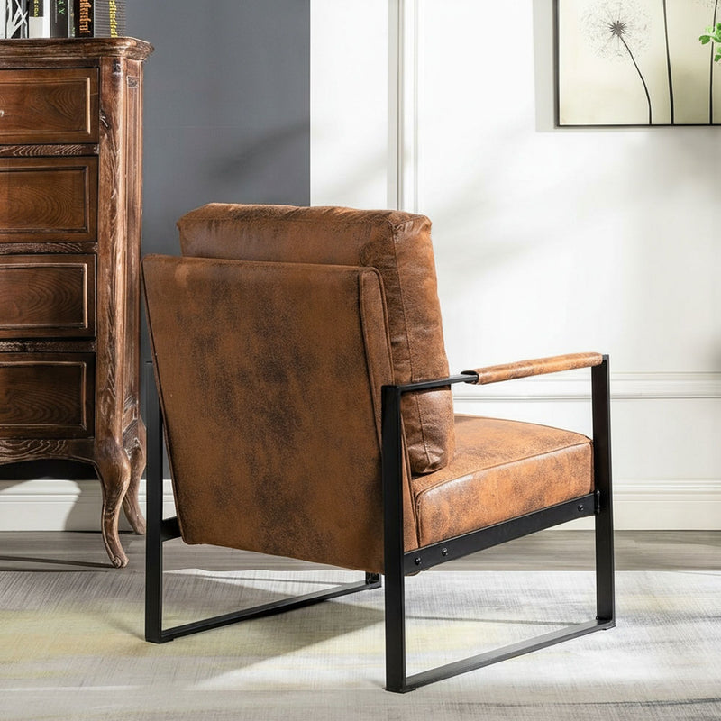 Classic Mid Century Modern Accent Chair With Durable Square Metal Frame, Armchair