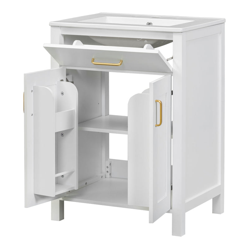 Modern Bathroom Vanity With Ceramic Sink, Soft-Close Doors, Flip Drawer, U-Shaped Shelves, Elegant Storage Solution