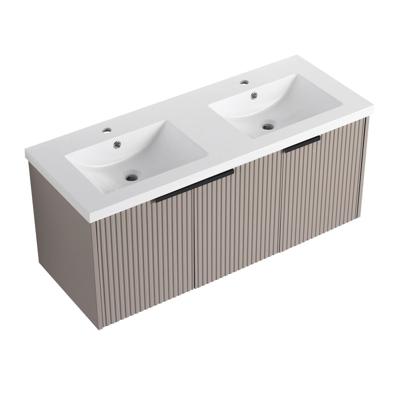 Contemporary Wall Mounted Bathroom Vanity With Resin Double Sink