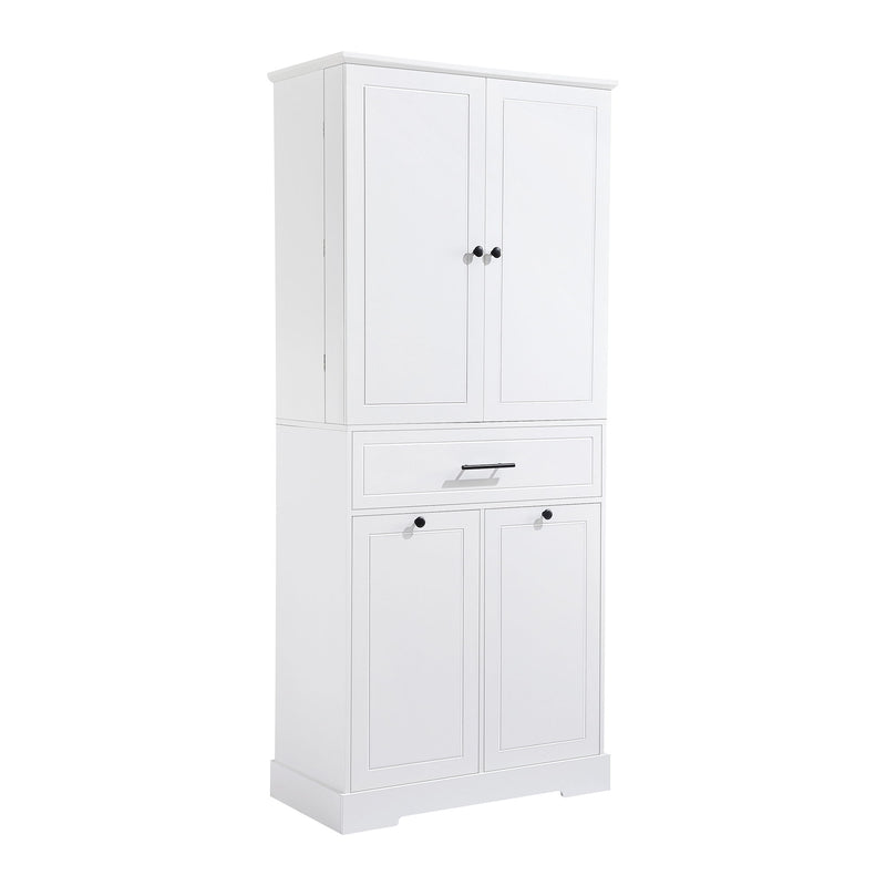 Freestanding Bathroom Storage Cabinet With Doors, Drawers, And Tilt Out Laundry Hamper - White