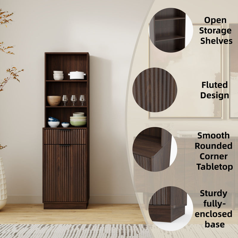 Tall Narrow Fluted Storage Cabinet With Trash Bin Compartment For Kitchen (Trash Can Not Included)