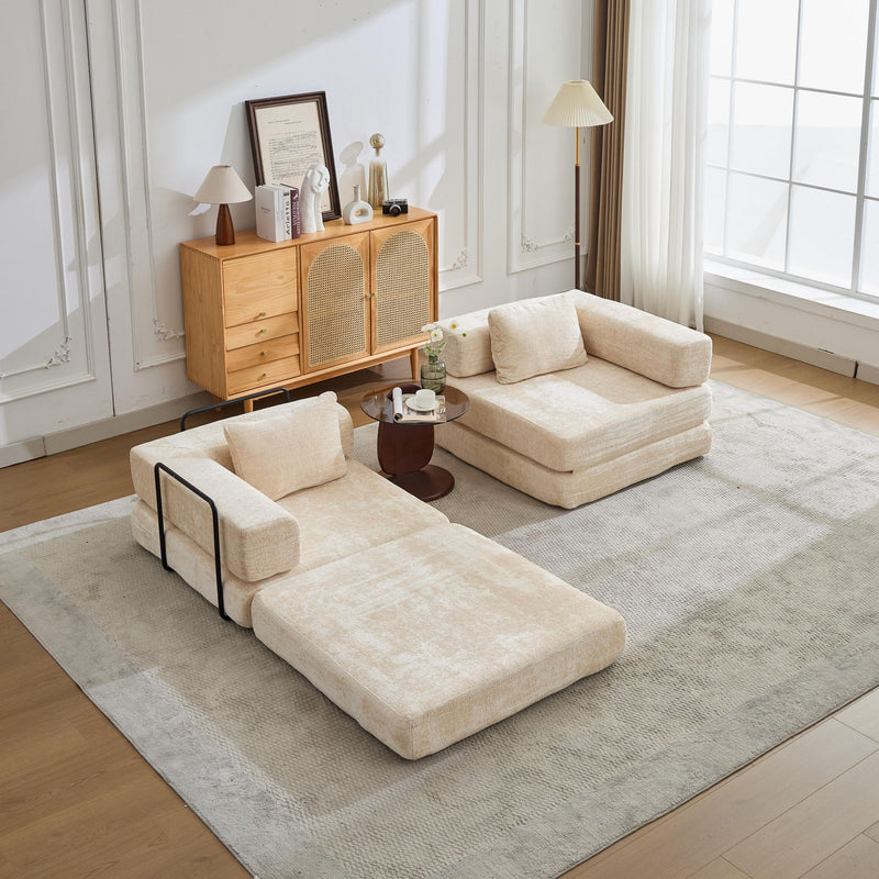Convertible Floor Sofa Bed With Pillow Back Support Armrest