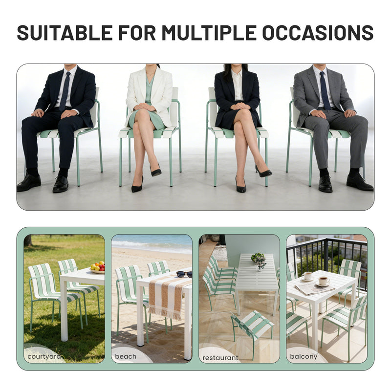 4 Piece Set Of Color Block Designed Single Chairs & Round Table - Cream White / Haze Green / White